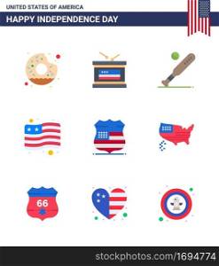 Pack of 9 creative USA Independence Day related Flats of sign  usa  ball  flag  usa Editable USA Day Vector Design Elements