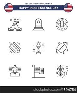 Pack of 9 creative USA Independence Day related Lines of wine  alcohol  american  states  american Editable USA Day Vector Design Elements