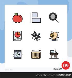 Pack of 9 Modern Filledline Flat Colors Signs and Symbols for Web Print Media such as financier, broker, document, technology, dna Editable Vector Design Elements