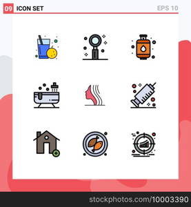 Pack of 9 Modern Filledline Flat Colors Signs and Symbols for Web Print Media such as women, water, romantic, shower, bathroom Editable Vector Design Elements