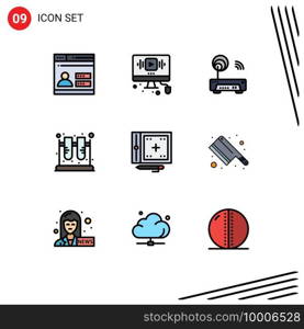 Pack of 9 Modern Filledline Flat Colors Signs and Symbols for Web Print Media such as test, lab, internet, jar, technology Editable Vector Design Elements