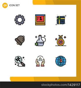 Pack of 9 Modern Filledline Flat Colors Signs and Symbols for Web Print Media such as award badge, spa, shopping, jug, education Editable Vector Design Elements