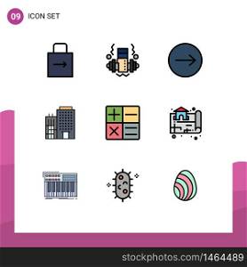 Pack of 9 Modern Filledline Flat Colors Signs and Symbols for Web Print Media such as estate, calculator, arrows, service, building Editable Vector Design Elements