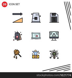 Pack of 9 Modern Filledline Flat Colors Signs and Symbols for Web Print Media such as internet, connection, floppy disk, nature, egg Editable Vector Design Elements