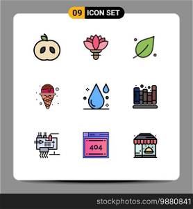 Pack of 9 Modern Filledline Flat Colors Signs and Symbols for Web Print Media such as drop, blood, leaf, waffle, ice Editable Vector Design Elements