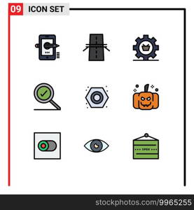 Pack of 9 Modern Filledline Flat Colors Signs and Symbols for Web Print Media such as found, setting, grid, gear, e Editable Vector Design Elements