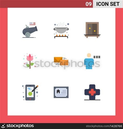 Pack of 9 Modern Flat Colors Signs and Symbols for Web Print Media such as reply, plant, window, flower, decoration Editable Vector Design Elements