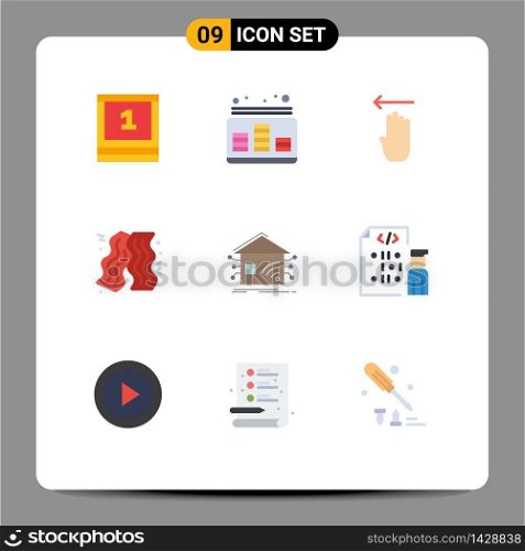 Pack of 9 Modern Flat Colors Signs and Symbols for Web Print Media such as home, fast food, sound, food, left Editable Vector Design Elements