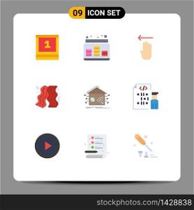 Pack of 9 Modern Flat Colors Signs and Symbols for Web Print Media such as home, fast food, sound, food, left Editable Vector Design Elements