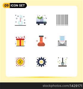 Pack of 9 Modern Flat Colors Signs and Symbols for Web Print Media such as envelope, communication, product, laboratory, chemical Editable Vector Design Elements
