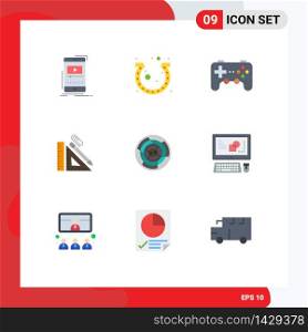 Pack of 9 Modern Flat Colors Signs and Symbols for Web Print Media such as repair, construction, horseshoe, scale, game Editable Vector Design Elements