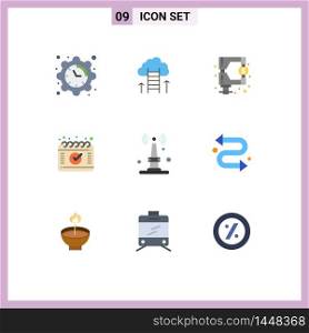 Pack of 9 Modern Flat Colors Signs and Symbols for Web Print Media such as iot, schedule, focus, calendar, tax Editable Vector Design Elements