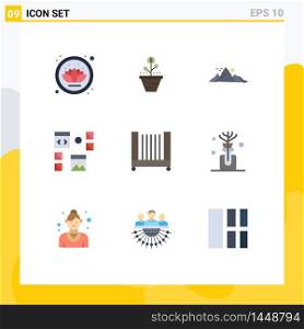 Pack of 9 Modern Flat Colors Signs and Symbols for Web Print Media such as develop, sun, growing, nature, landscape Editable Vector Design Elements
