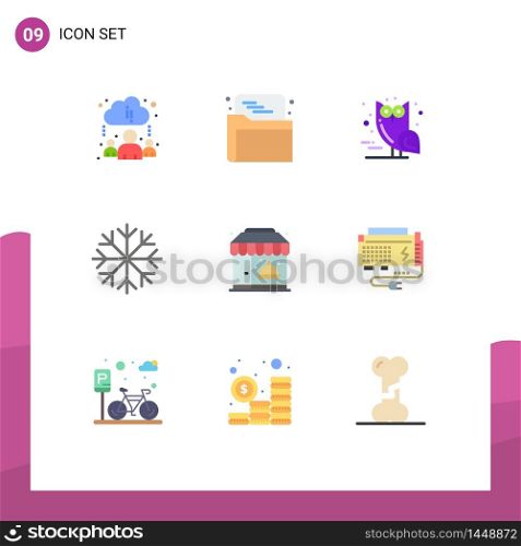 Pack of 9 Modern Flat Colors Signs and Symbols for Web Print Media such as food, life, halloween, city, snow Editable Vector Design Elements