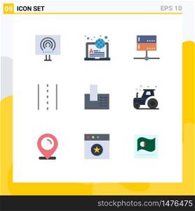 Pack of 9 Modern Flat Colors Signs and Symbols for Web Print Media such as path, infrastructure, online, driveway, server Editable Vector Design Elements