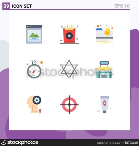 Pack of 9 Modern Flat Colors Signs and Symbols for Web Print Media such as exterior, space, folder, science, navigation Editable Vector Design Elements