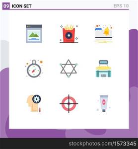 Pack of 9 Modern Flat Colors Signs and Symbols for Web Print Media such as exterior, space, folder, science, navigation Editable Vector Design Elements