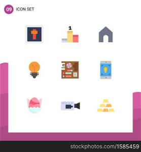 Pack of 9 Modern Flat Colors Signs and Symbols for Web Print Media such as mainboard, computer, instagram, board, light Editable Vector Design Elements