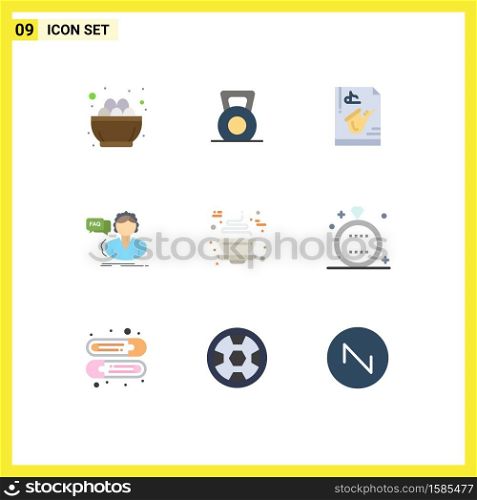 Pack of 9 Modern Flat Colors Signs and Symbols for Web Print Media such as consultation, assistance, lift, faq, play Editable Vector Design Elements