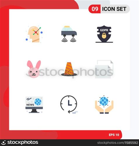 Pack of 9 Modern Flat Colors Signs and Symbols for Web Print Media such as protection, rabbit, wifi, easter, security Editable Vector Design Elements