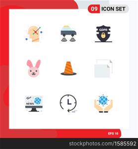 Pack of 9 Modern Flat Colors Signs and Symbols for Web Print Media such as protection, rabbit, wifi, easter, security Editable Vector Design Elements