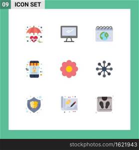 Pack of 9 Modern Flat Colors Signs and Symbols for Web Print Media such as sale, discount, imac, shopping, calender Editable Vector Design Elements