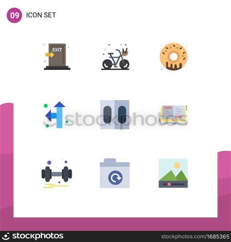 Pack of 9 Modern Flat Colors Signs and Symbols for Web Print Media such as medical, medicine, summer, up left, direction Editable Vector Design Elements