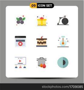 Pack of 9 Modern Flat Colors Signs and Symbols for Web Print Media such as cake, bakery, bicycle, errortechnology, web page Editable Vector Design Elements