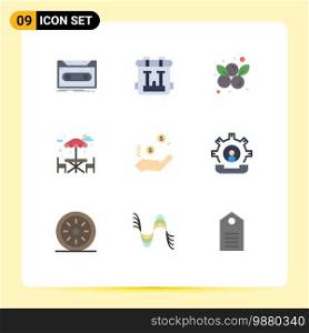 Pack of 9 Modern Flat Colors Signs and Symbols for Web Print Media such as dollar, park, hobby, water, fruit Editable Vector Design Elements