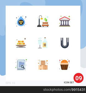 Pack of 9 Modern Flat Colors Signs and Symbols for Web Print Media such as ramadan, lunch, town, iftar, building Editable Vector Design Elements