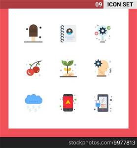 Pack of 9 Modern Flat Colors Signs and Symbols for Web Print Media such as nature, farming, creative, agriculture, fruit Editable Vector Design Elements