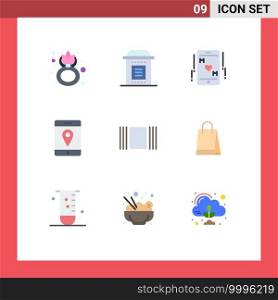 Pack of 9 Modern Flat Colors Signs and Symbols for Web Print Media such as cover, maps, horror, location, mom Editable Vector Design Elements