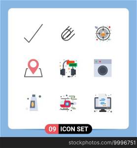 Pack of 9 Modern Flat Colors Signs and Symbols for Web Print Media such as service, help, business, center, marker Editable Vector Design Elements