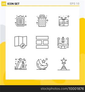 Pack of 9 Modern Outlines Signs and Symbols for Web Print Media such as pen, image, gift, editing, map Editable Vector Design Elements