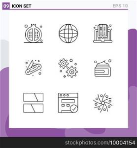 Pack of 9 Modern Outlines Signs and Symbols for Web Print Media such as business, pocket, education, knife, reading Editable Vector Design Elements