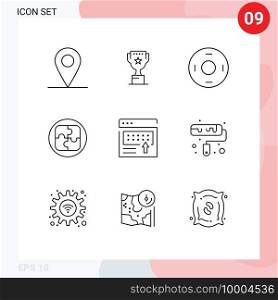 Pack of 9 Modern Outlines Signs and Symbols for Web Print Media such as marketing, announcement, symbolism, advertising, planning Editable Vector Design Elements