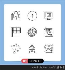 Pack of 9 Modern Outlines Signs and Symbols for Web Print Media such as expense, consumption, up, sports, photo Editable Vector Design Elements