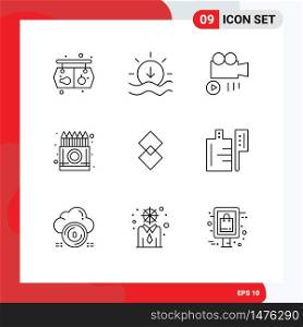 Pack of 9 Modern Outlines Signs and Symbols for Web Print Media such as crypto, shift, media, pencil, crayons Editable Vector Design Elements