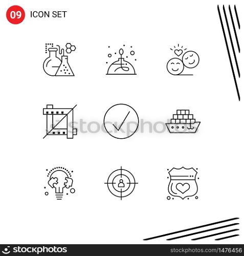 Pack of 9 Modern Outlines Signs and Symbols for Web Print Media such as success, design, science, crop, emoji Editable Vector Design Elements