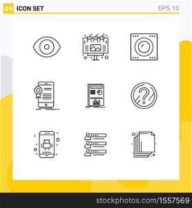 Pack of 9 Modern Outlines Signs and Symbols for Web Print Media such as presentation, application, devices, app, certificate Editable Vector Design Elements