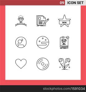 Pack of 9 Modern Outlines Signs and Symbols for Web Print Media such as moon, crypto, resume, coin, win Editable Vector Design Elements