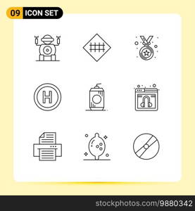 Pack of 9 Modern Outlines Signs and Symbols for Web Print Media such as usa, cola, award, bottle, sign Editable Vector Design Elements