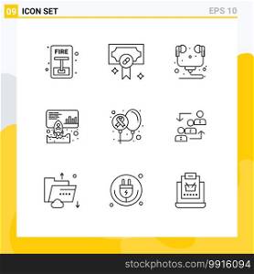 Pack of 9 Modern Outlines Signs and Symbols for Web Print Media such as cancer, promote, computer, marketing, data Editable Vector Design Elements