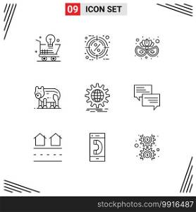 Pack of 9 Modern Outlines Signs and Symbols for Web Print Media such as international, polar, percentage, bear, eye mask Editable Vector Design Elements