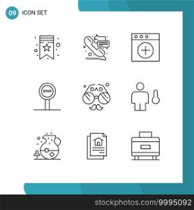 Pack of 9 Modern Outlines Signs and Symbols for Web Print Media such as fathers day, face, mac, dad, journey Editable Vector Design Elements
