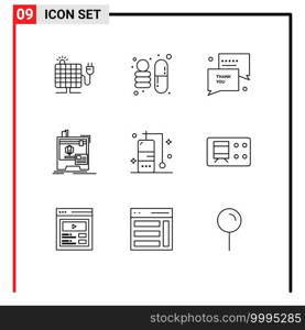 Pack of 9 Modern Outlines Signs and Symbols for Web Print Media such as vacation, diving, you, printing, machine Editable Vector Design Elements