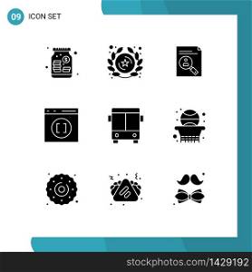 Pack of 9 Modern Solid Glyphs Signs and Symbols for Web Print Media such as development, coding, application, browser, resume Editable Vector Design Elements