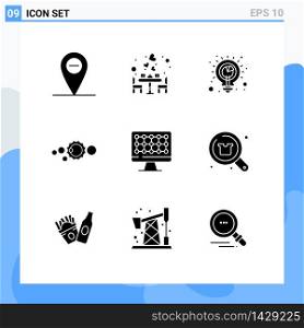 Pack of 9 Modern Solid Glyphs Signs and Symbols for Web Print Media such as technology, astronomy, solution, solar system, system Editable Vector Design Elements