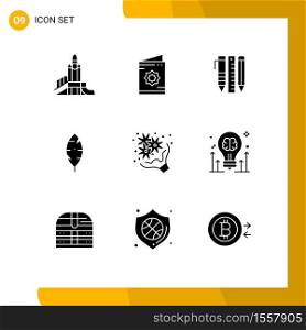 Pack of 9 Modern Solid Glyphs Signs and Symbols for Web Print Media such as write, feather, muslim, pen, stationary Editable Vector Design Elements