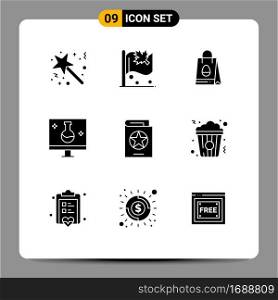 Pack of 9 Modern Solid Glyphs Signs and Symbols for Web Print Media such as ecolab, eco testing, sign, eco science, egg Editable Vector Design Elements